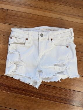 American Eagle Outfitters White Distressed Frayed Hem Jean Shorts
